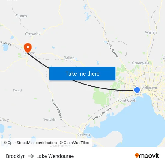 Brooklyn to Lake Wendouree map
