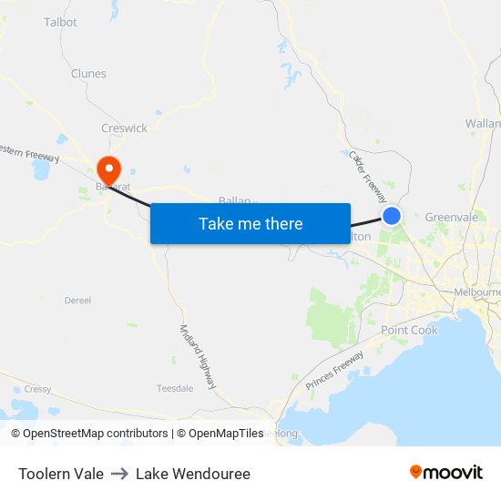 Toolern Vale to Lake Wendouree map