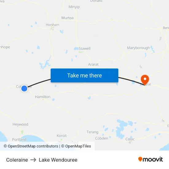 Coleraine to Lake Wendouree map