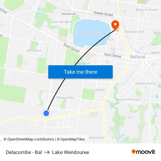 Delacombe - Bal to Lake Wendouree map
