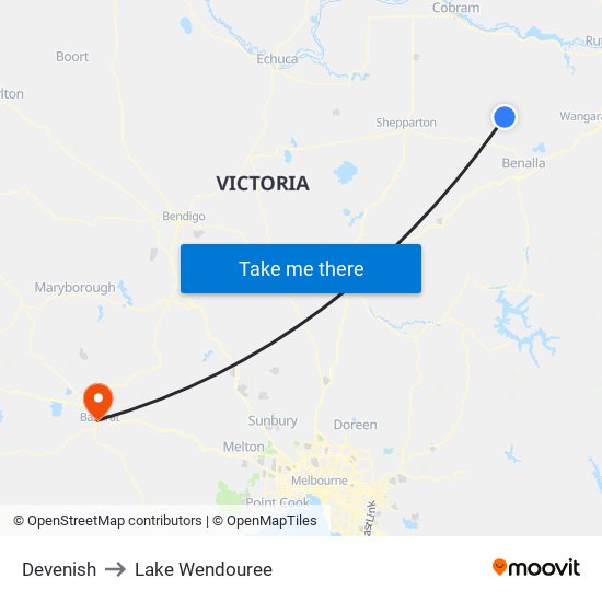Devenish to Lake Wendouree map