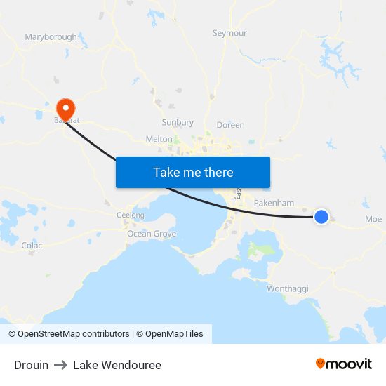 Drouin to Lake Wendouree map