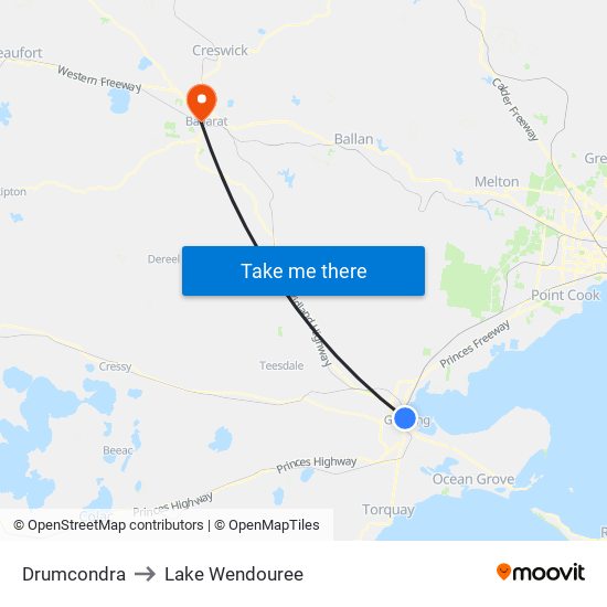 Drumcondra to Lake Wendouree map