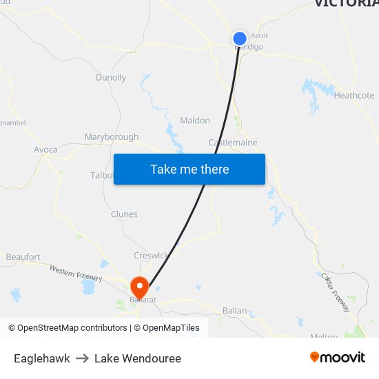 Eaglehawk to Lake Wendouree map