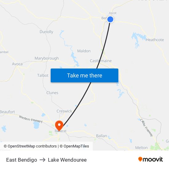 East Bendigo to Lake Wendouree map