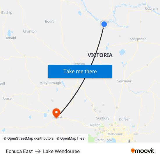 Echuca East to Lake Wendouree map