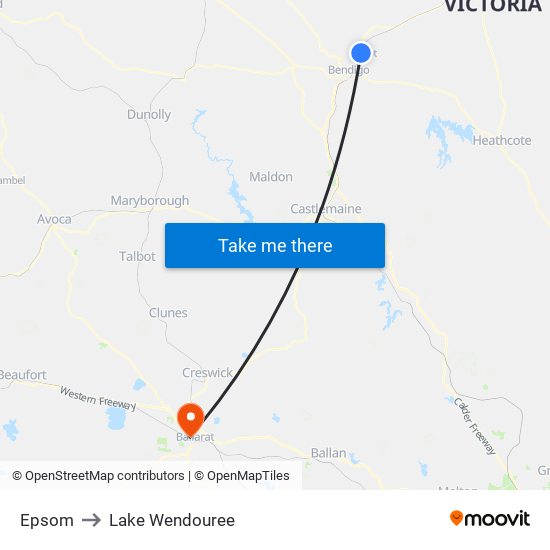 Epsom to Lake Wendouree map