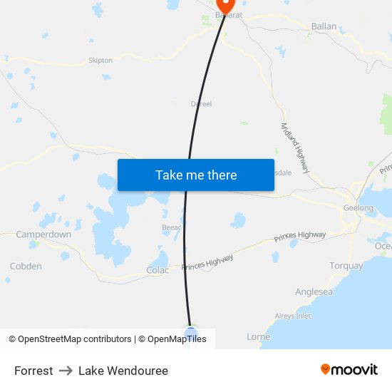 Forrest to Lake Wendouree map