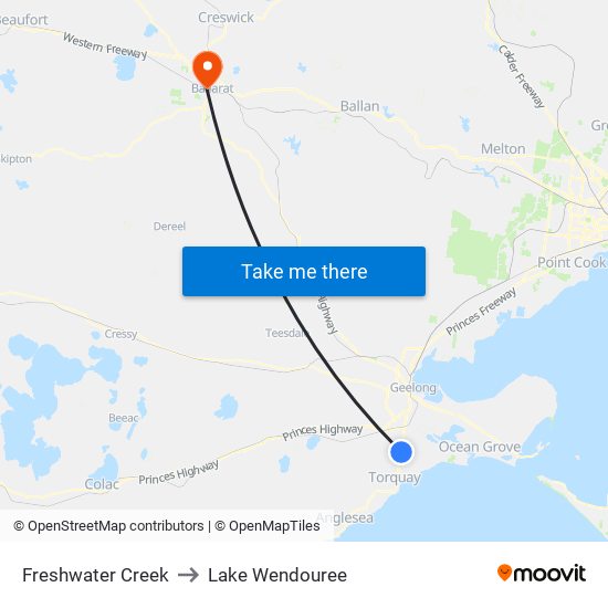 Freshwater Creek to Lake Wendouree map