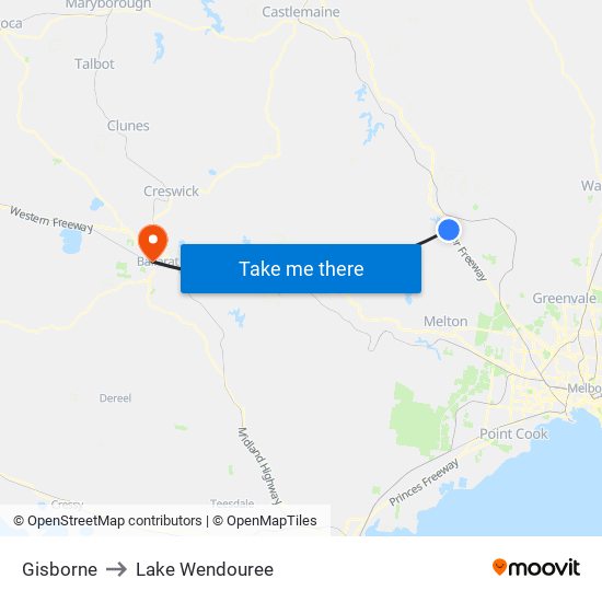 Gisborne to Lake Wendouree map