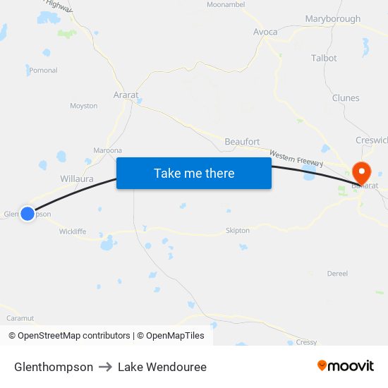 Glenthompson to Lake Wendouree map