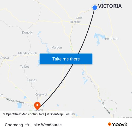 Goornong to Lake Wendouree map