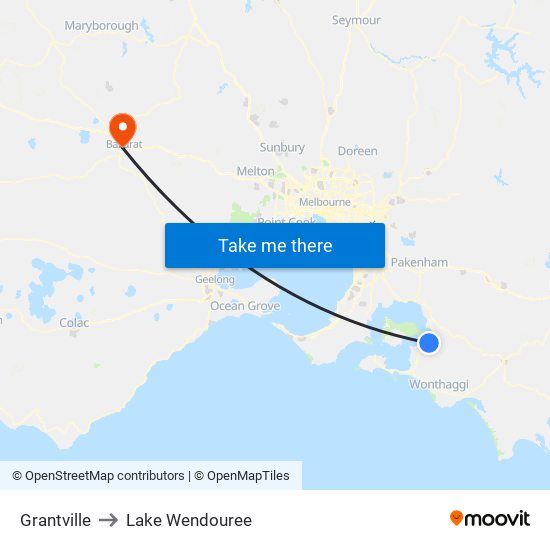 Grantville to Lake Wendouree map