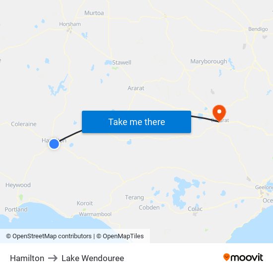 Hamilton to Lake Wendouree map
