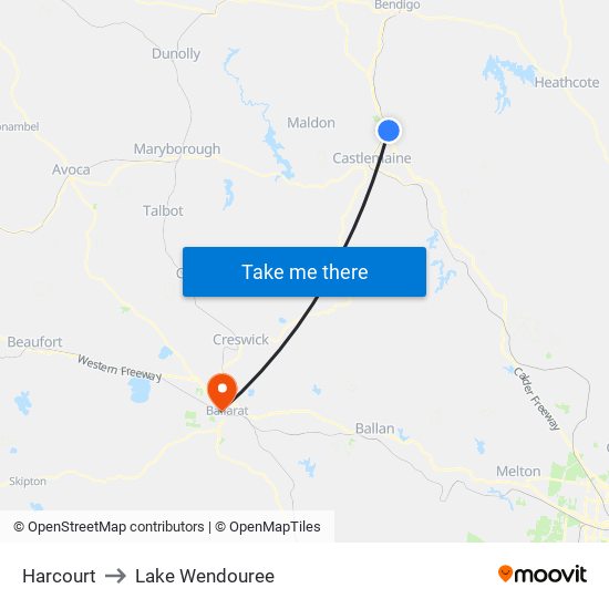 Harcourt to Lake Wendouree map