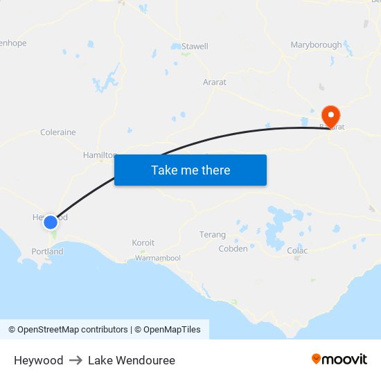 Heywood to Lake Wendouree map