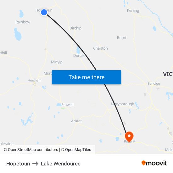 Hopetoun to Lake Wendouree map