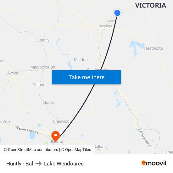 Huntly - Bal to Lake Wendouree map