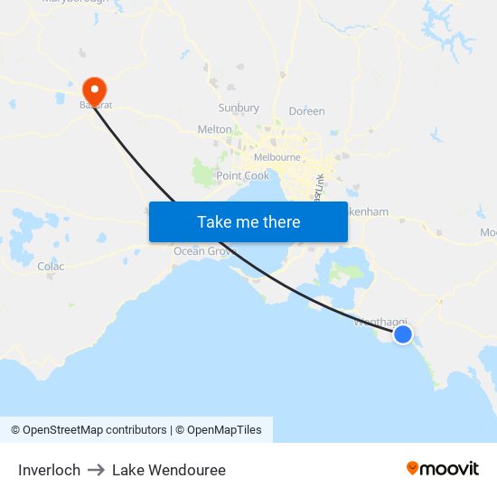 Inverloch to Lake Wendouree map