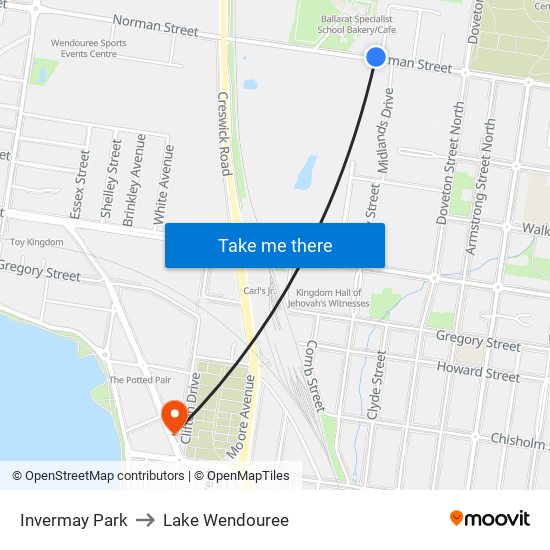 Invermay Park to Lake Wendouree map