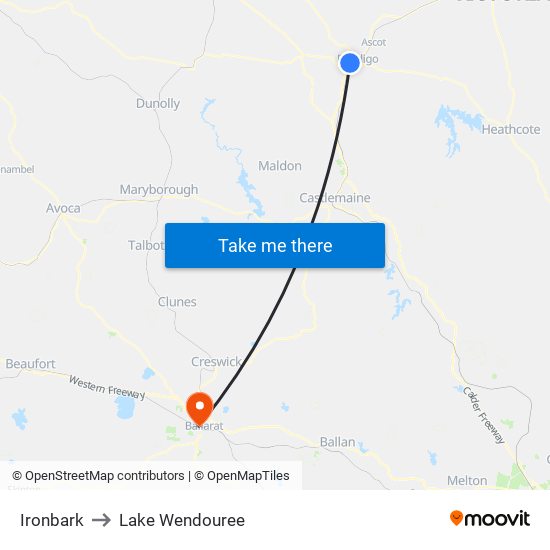 Ironbark to Lake Wendouree map