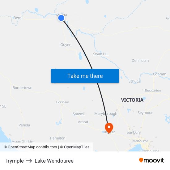 Irymple to Lake Wendouree map