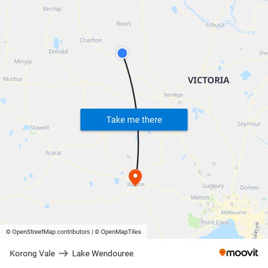 Korong Vale to Lake Wendouree map