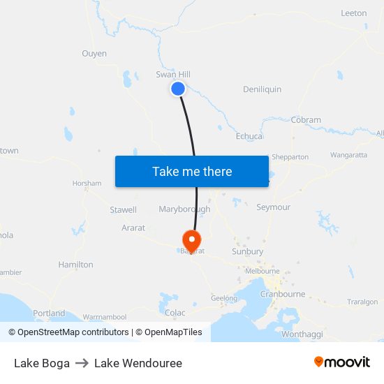 Lake Boga to Lake Wendouree map