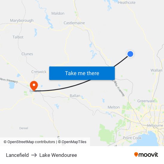 Lancefield to Lake Wendouree map