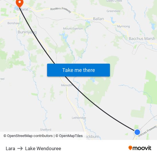 Lara to Lake Wendouree map