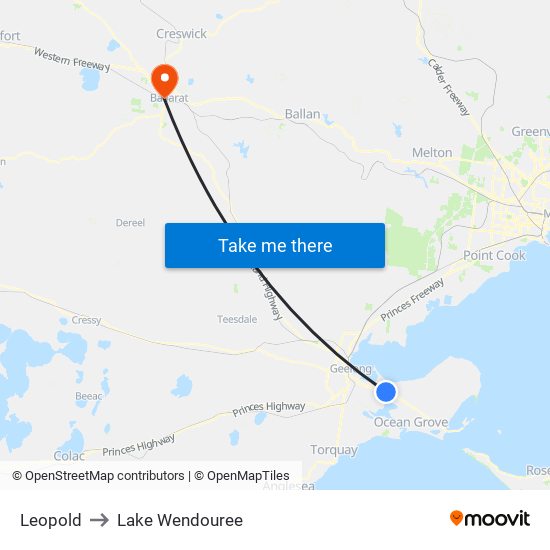 Leopold to Lake Wendouree map