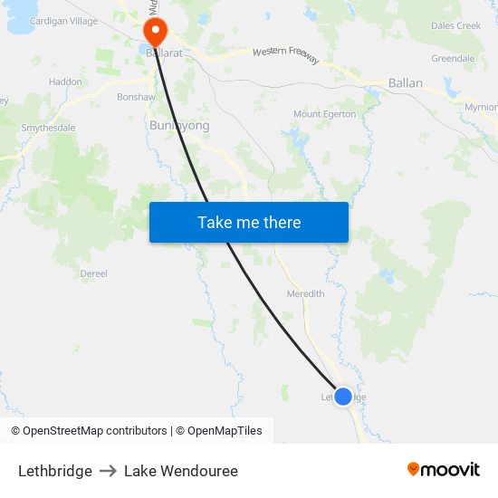 Lethbridge to Lake Wendouree map