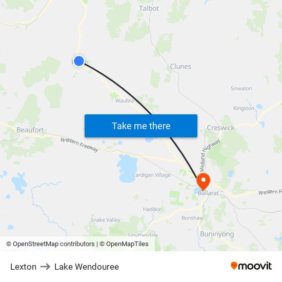 Lexton to Lake Wendouree map