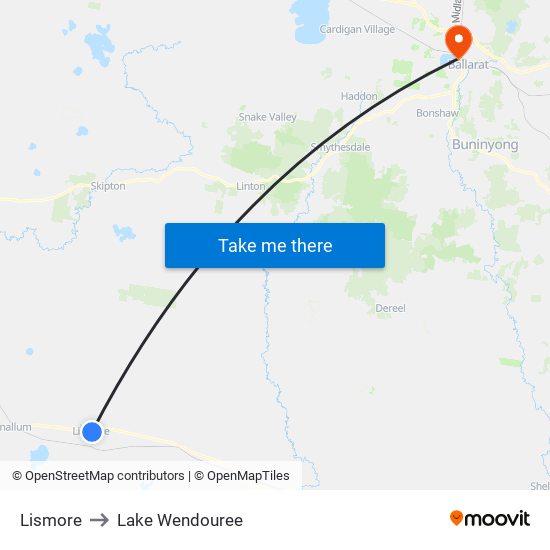 Lismore to Lake Wendouree map