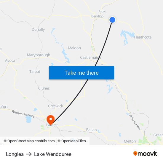 Longlea to Lake Wendouree map