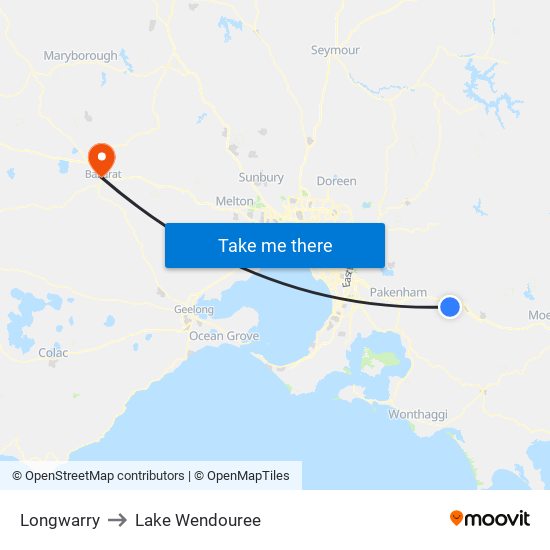 Longwarry to Lake Wendouree map