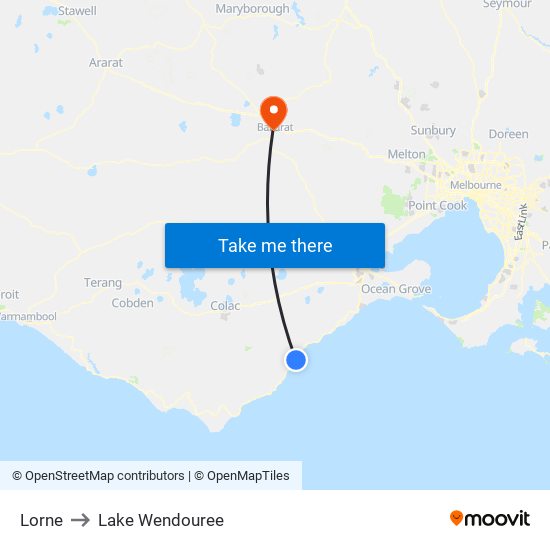 Lorne to Lake Wendouree map