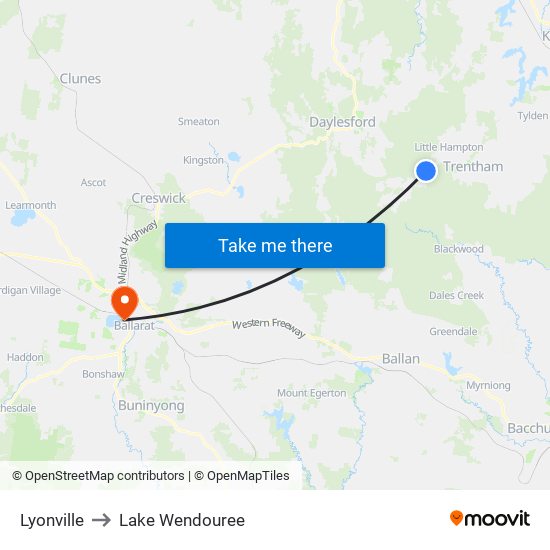 Lyonville to Lake Wendouree map