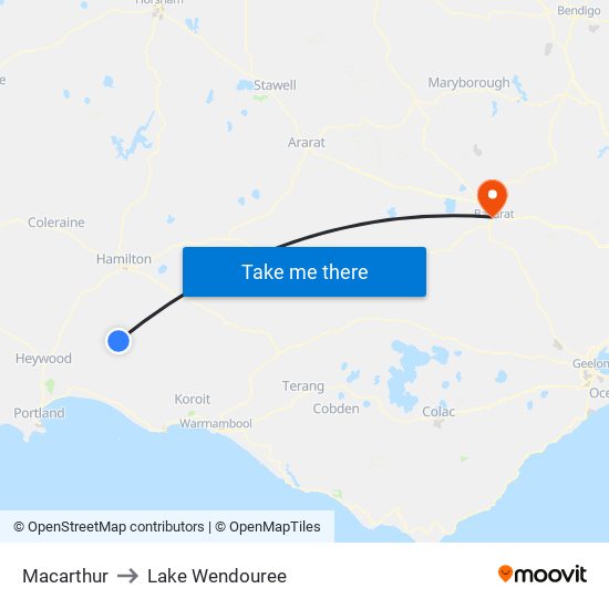 Macarthur to Lake Wendouree map