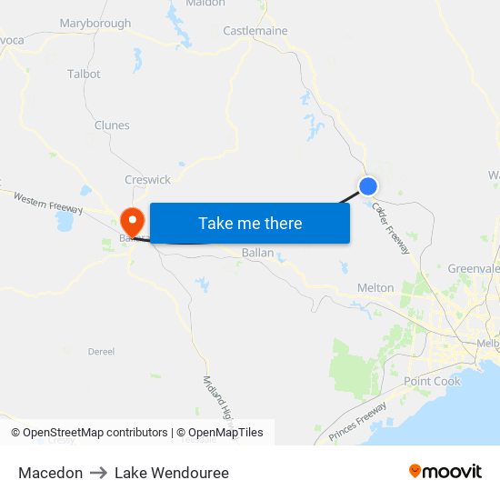 Macedon to Lake Wendouree map