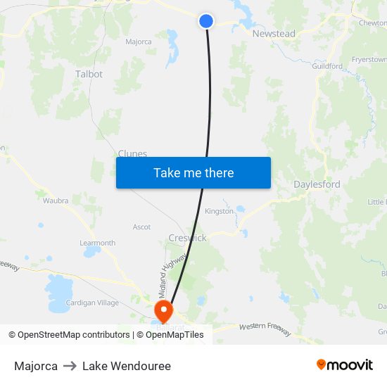 Majorca to Lake Wendouree map