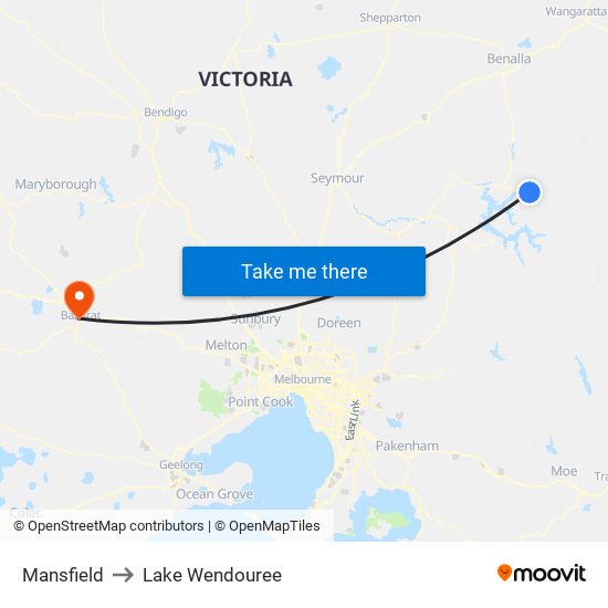 Mansfield to Lake Wendouree map