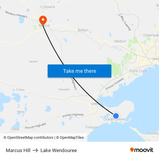 Marcus Hill to Lake Wendouree map