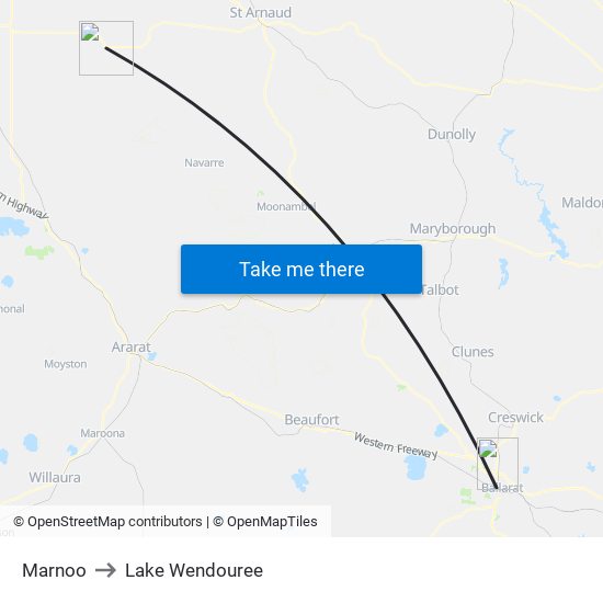 Marnoo to Lake Wendouree map