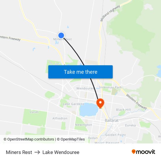 Miners Rest to Lake Wendouree map