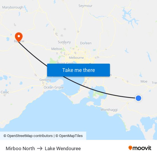 Mirboo North to Lake Wendouree map