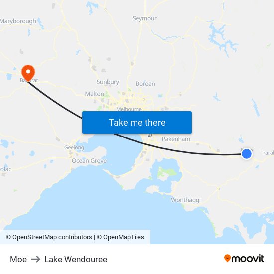 Moe to Lake Wendouree map