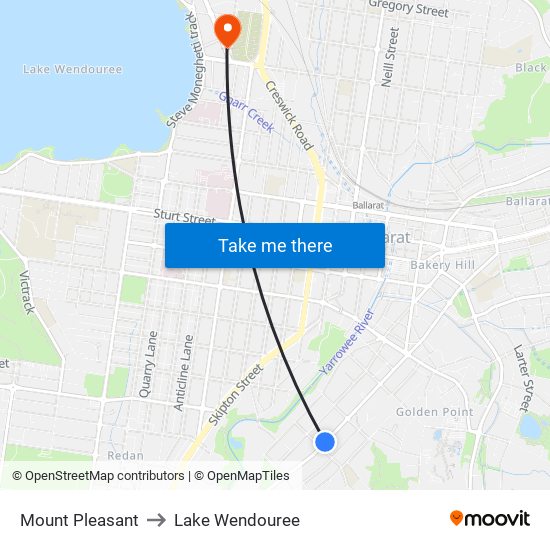 Mount Pleasant to Lake Wendouree map