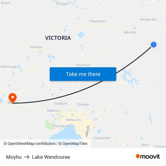 Moyhu to Lake Wendouree map