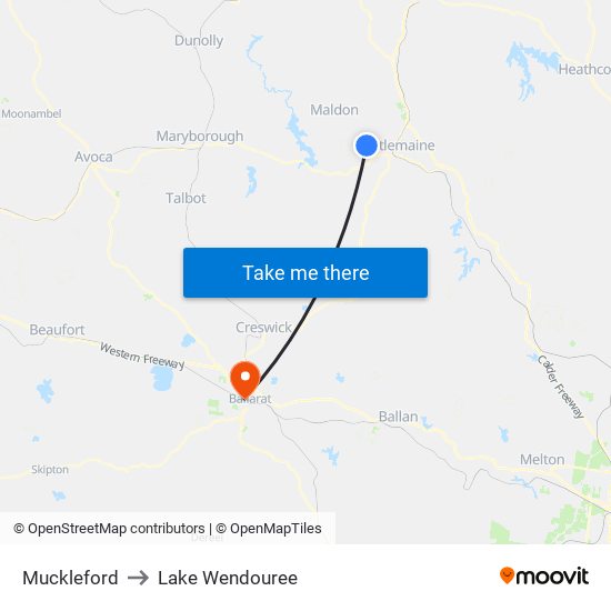 Muckleford to Lake Wendouree map